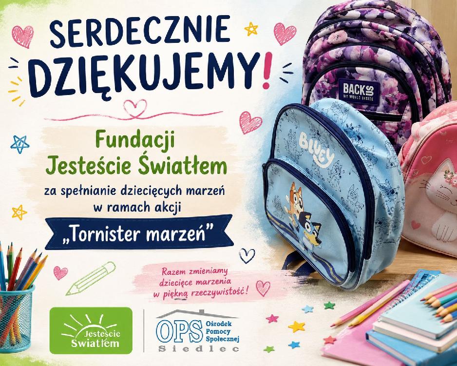 Podziękowanie za wsparcie Gminy